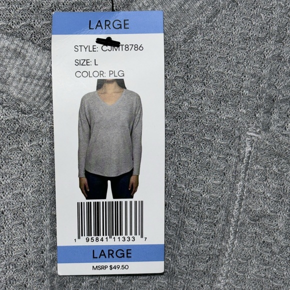 NWT Calvin Klein Lightweight Oversized V-Neck Waffle Knit Long Sleeve Top - Picture 8 of 10